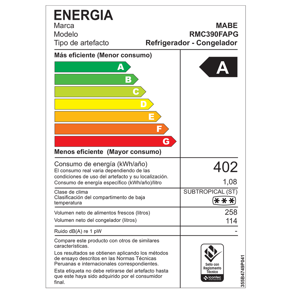 REFRIGERADORA MABE TOP FREEZER FROST RMC390FAPG 372 L - 8