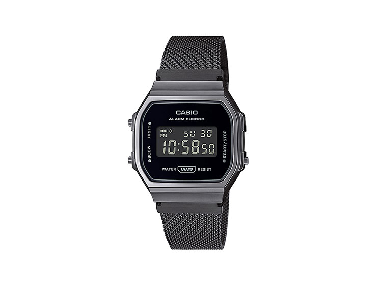 Casio A168WEGB-1B Orologio Unisex Con Cinturino In Acciaio Nero - Cronometro, Sveglia E Retroilluminazione