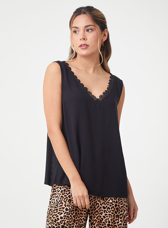Nele Blusa Sin Mangas con Escote en V y Corte Fluido