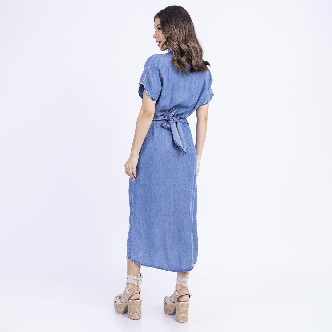 Adelina Vestido Midi de Denim con Botones y Escote en V