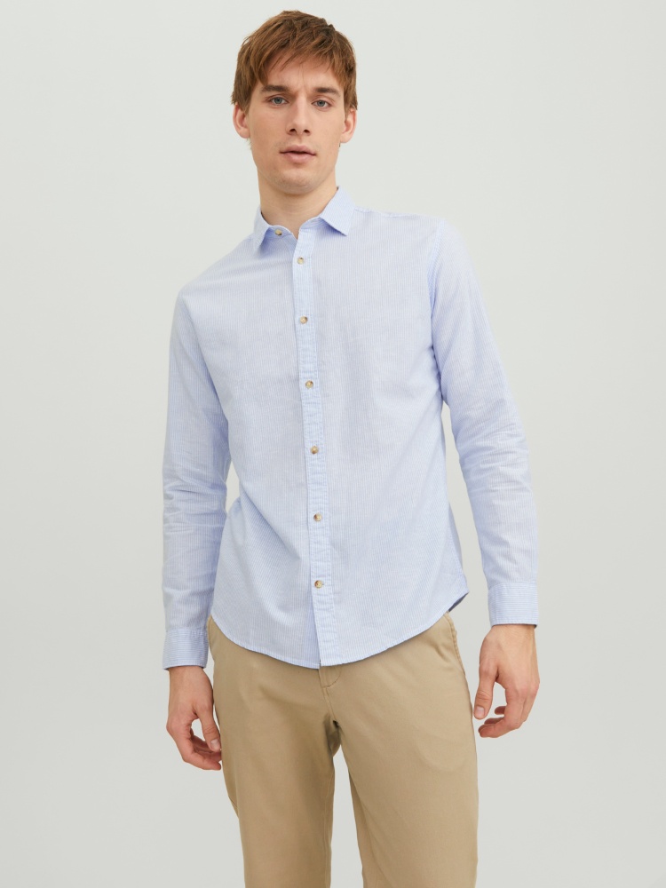 JACK & JONES Jprccmaze Summer L/S Shirt – Camicia Uomo A Righe Maniche Lunghe, Vestibilità Comoda, Colletto Classico, Modello Premium