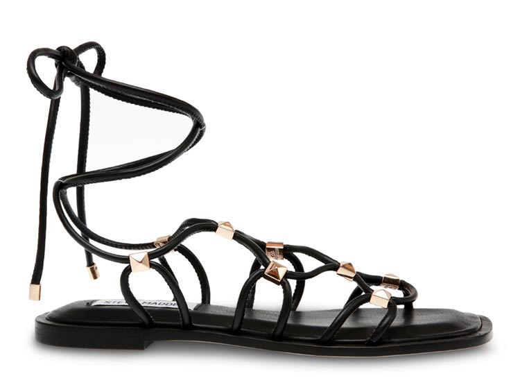 Steve Madden Sandalo Piatto Dina In Pelle Per Donna - Con Cinturino Regolabile, Colore Nero/Marrone Chiaro, Tacco 1,2 Cm, Taglia 40 EU