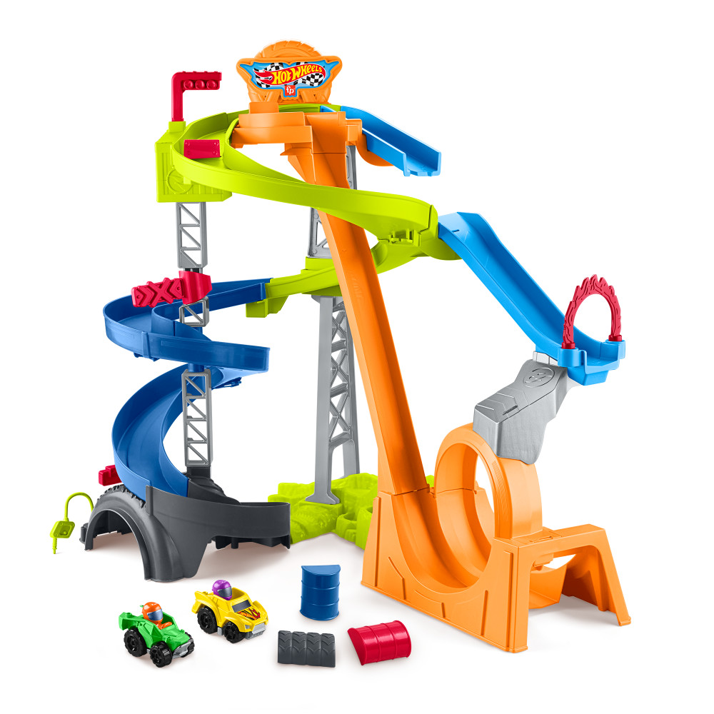 MUÑECA LITTLE PEOPLE HWB37 HOT WHEELSS WHEELIES PISTA CARRERAS Y CHOQUES - 6