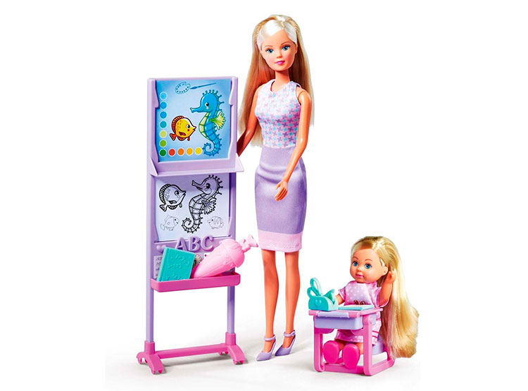 Simba Steffi Love School Day – Bambola Maestra E Alunna Evi Con Lavagna, Tavolo E Sedia – 29 Cm – Gioco Di Ruolo Per Bambine Dai 3 Anni