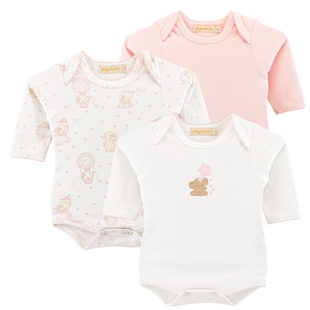 PIPPI Body Manica Lunga Con Stampa - Confezione Da 4 - Cotone Biologico - Taglia 62 Unisex - Rosa Polvere