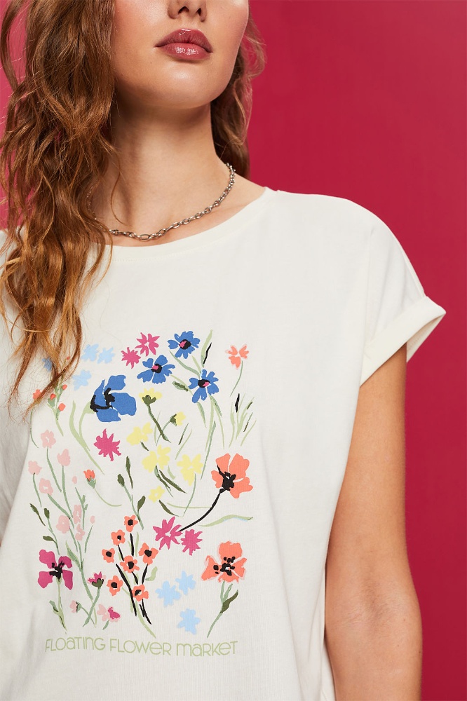 T-Shirt Donna ESPRIT 053ee1k336 In Cotone, Girocollo, Taglio Dritto Con Stampa