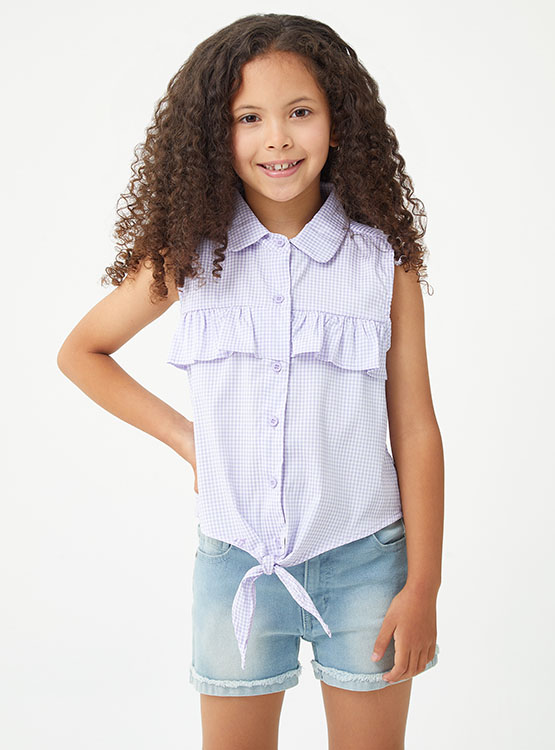 Blusa Sin Mangas Para Niña Bienzoe - 100% Algodón, Estilo Casual Con Corbata Delantera