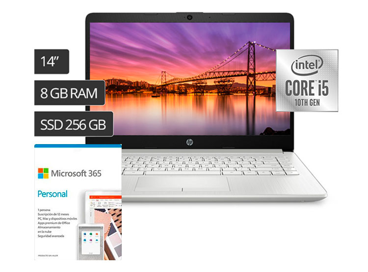 LAPTOP HP 14-CF2074LA CI510210U 8GB 256GB + MICROSOFT 365 PERSONAL