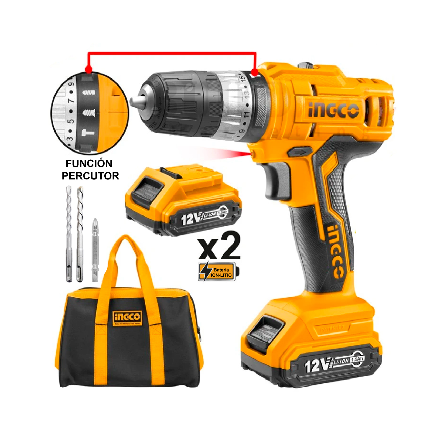 Ripley - TALADRO ATORNILLADOR INALÁMBRICO PERCUTOR INGCO 12V CIDLI1222